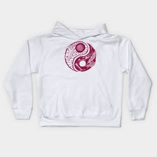 Burgundy Feathers Yin Yang Kids Hoodie